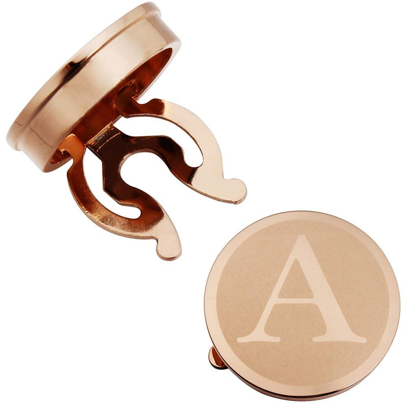 [Australia] - HAWSON Button Covers for Men - Silver Rose Gold Personalized Cufflinks for Men Button Cover Cufflinks for Wedding and Formal Event Accessories Alphabet Initials A-Z Rose Gold A 