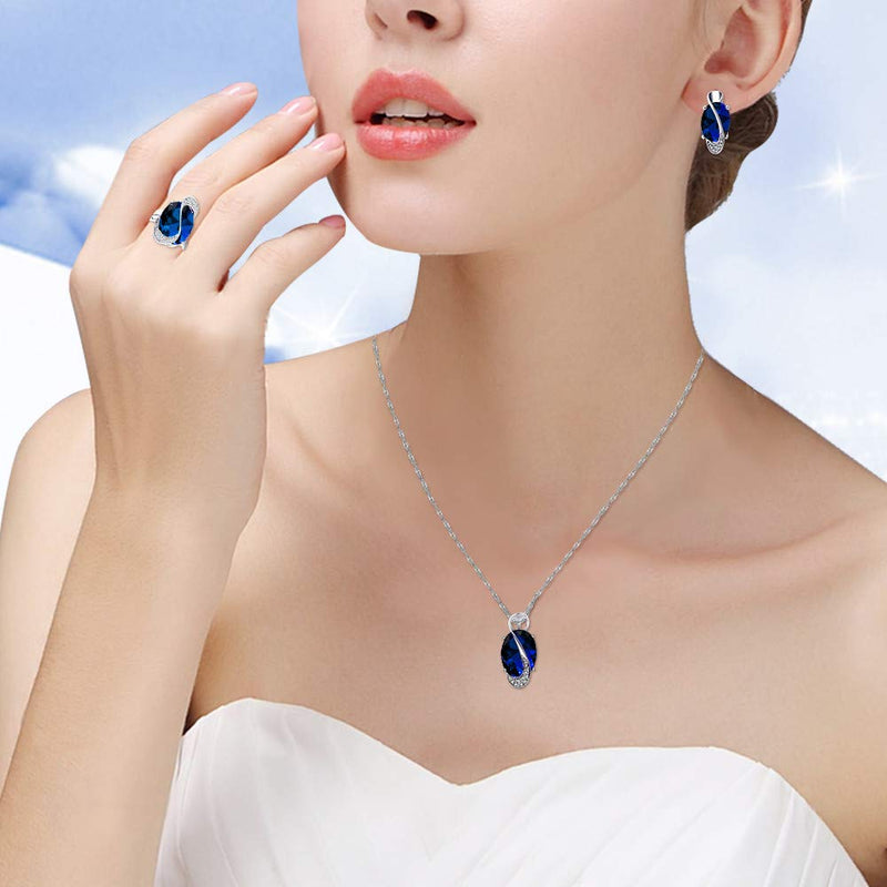 [Australia] - Uloveido White Gold Plated Jewelry Set Rainbow Mystic Topaz Ring Earrings Pendant Necklace T472 Blue 6 