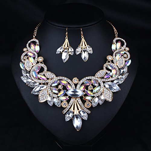 [Australia] - Hamer Gothic Jewelry White and Black Crystal Charms Choker Necklace and Earrings Wedding Jewelry Sets for Brides Prom Costume Jewelry for Women 