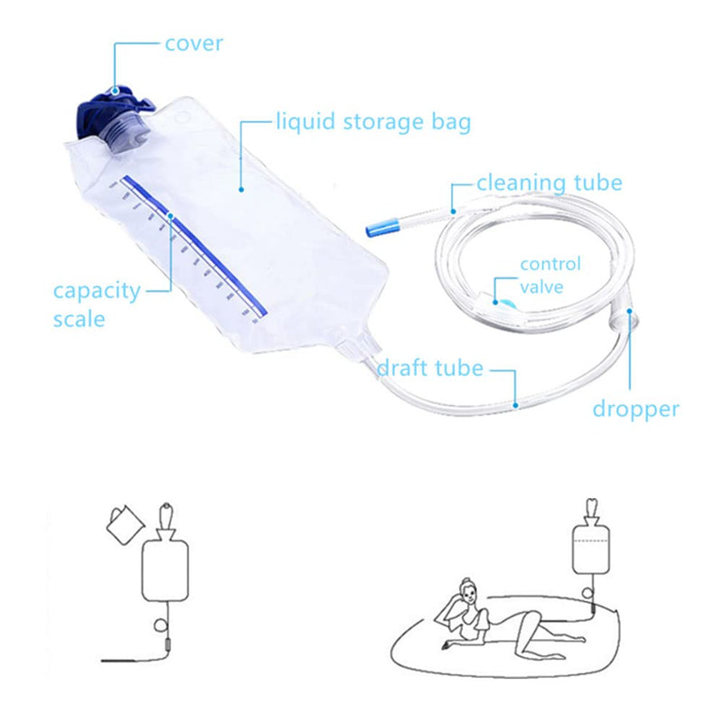 [Australia] - Enema Bag Kit, Reusable Colon Coffee Enema Bag Cleansing Kit Home Douche Bag Douche Internal Cleaner with 10 Replacement Silicone Hose 1200ML 
