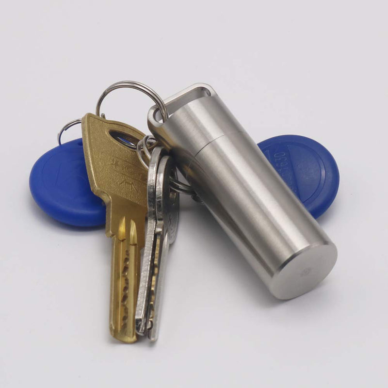 [Australia] - Waterproof Stainless Steel Pill Case Keychain, Durable Travel Pill Box Bottle Holder Tough for Men Purse Pocket Outdoor Emergency Kit Silver 