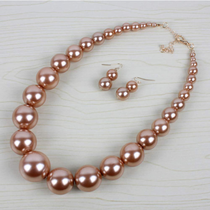 [Australia] - HSQYJ Simple Large Big Simulated Pearl Statement Necklace Earring Set Faux Big Pearl Choker Drop Dangle Hook Earring Fashion Costume Jewelry for Girl Women Lady Brown 