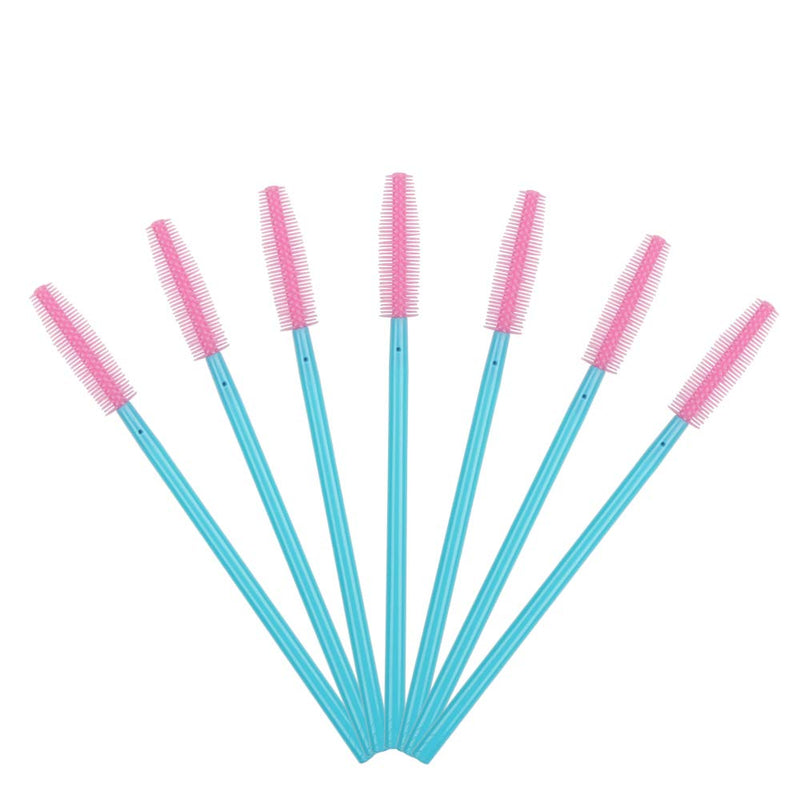 [Australia] - 100 Pcs Silicone Mascara Wands Disposable Eyelash Brushes for Extensions Lash Applicators Makeup Tool Kit, Blue/Pink Blue Handle/Pink Brush Head 