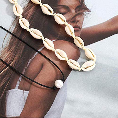 [Australia] - Cowrie Shell Choker Necklace with Pearl for Women Men,Natural Puka Seashell Collar Necklace Boho Hawaiian Summer Beach Necklace and Anklet Set Hawaii Jewelry SET #3 