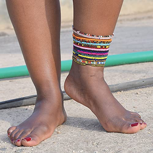 [Australia] - Shymuh 18 Pcs Boho Handmade Beads African Anklets Bracelet Colorful Stretch Ankle Bracelets Set Elastic Foot Chain Jewelry Cute Colorful VSCO Friendship Beaded Anklets Hand Chain Jewelry 