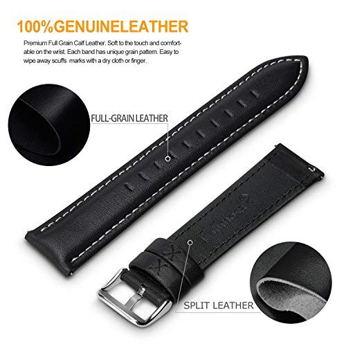 [Australia] - 12 Colors for Quick Release Leather Watch Band, Fullmosa Axus Genuine Leather Watch Strap 14mm, 16mm, 18mm, 20mm, 22mm or 24mm (Choose The Proper Size) Black+silver buckle 