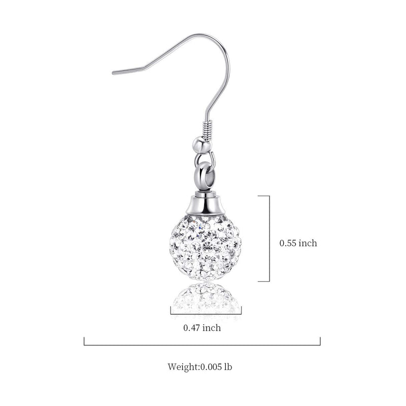 [Australia] - Tiny Crystal Ball Stainless Steel Cremation Earring for Women Keepsake Memorial Urn Jewelry for Ashes of Loved Ones Silver with white tone 