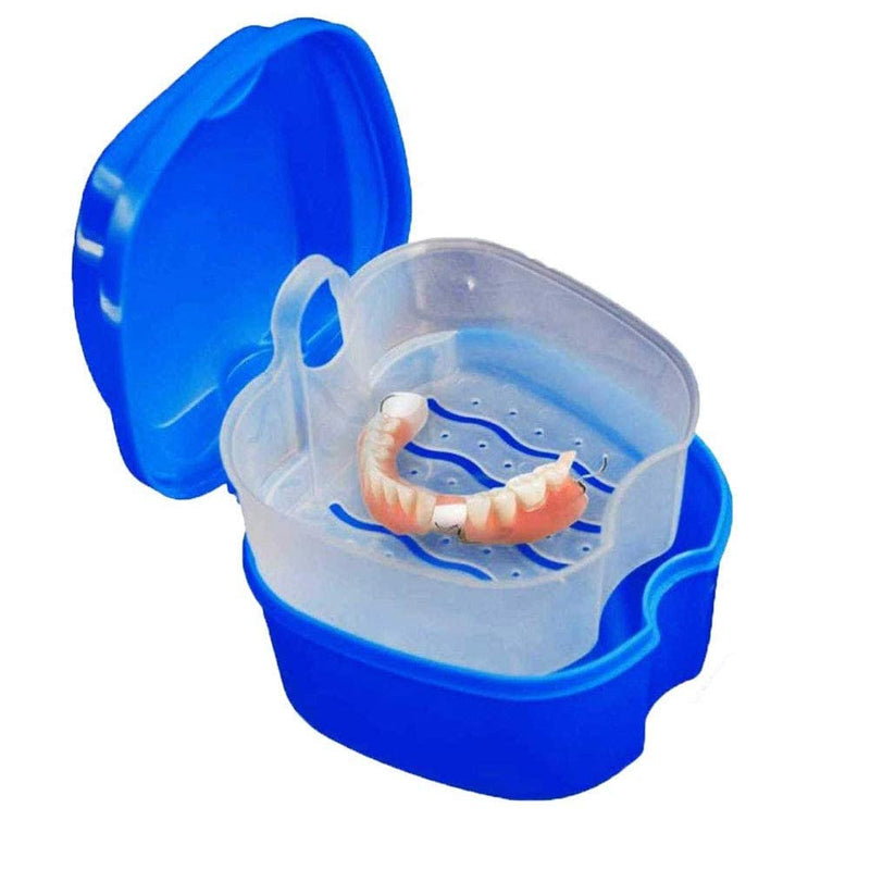 [Australia] - Denture Box with Strainer, Portable False Teeth Storage Container, Orthodontic Dental Retainer Box Denture Cleaning Kit for Travel, Retainer Cleaning(Dark Blue) Dark Blue 