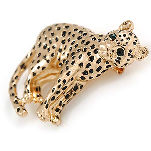 [Australia] - Avalaya Unique Leopard Brooch in Gold Tone Metal with Black Spots - 42mm Across 