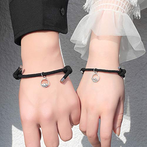 [Australia] - Dlihc 2pcs Magnetic Couple Bracelets for Women Men, Vows of Eternal Love Adjustable Jewelry Gifts for Lover Boyfriend Bestfriend Mountain & Ocean 