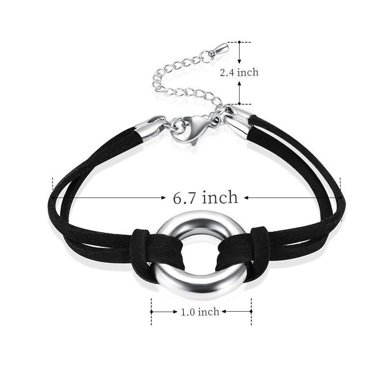 [Australia] - Circle of Life Cremation Jewelry Black Genuine Leather Memorial Urn Bracelet for Ashes of Loved One Keepsake Holder for Women Men Silver Tone 