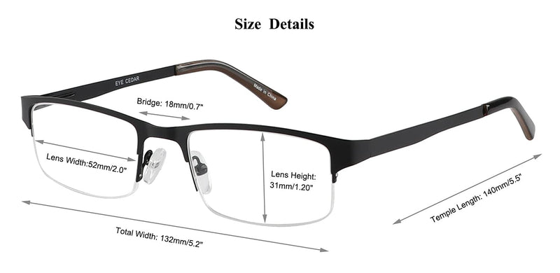 [Australia] - Eyecedar Metal Half-Frame Reading Glasses Men 5-Pack Spring Hinges Stainless Steel Material Includes Sun Readers 2.00 5 Pairs Mix 2.0 x 