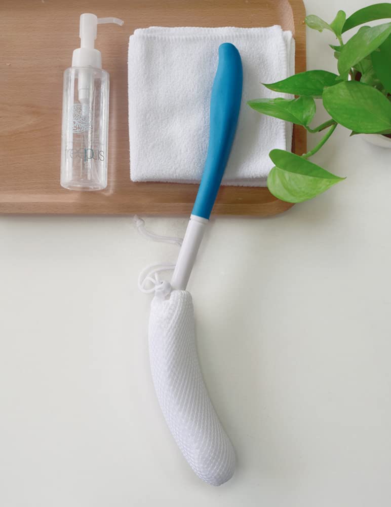 [Australia] - NatureMan Long Handled Bath Brush,15.35 Inches Bath Body Brush, Easy Reach Anti-Slip Curve Handle Body Brush for Seniors,Suitable for Elderly/Pregnant Aid Bathing and Shower 