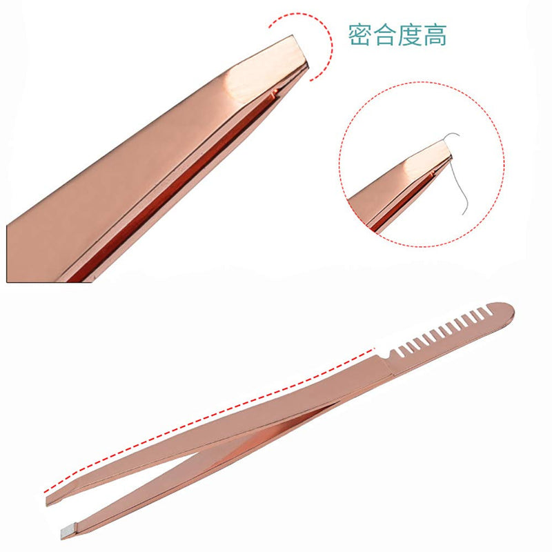 [Australia] - Amaok Eyebrow Tweezer with Comb - Tweezer Slant Tip, Professional Stainless Steel Slant Tip Tweezer - The Best Gold Precision Eyebrow Tweezers 