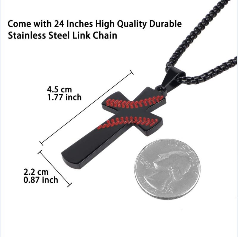 [Australia] - Boys Mens Baseball Cross Pendant Necklace 18K Gold Plated Bible Verse Stainless Steel Necklace Jewelry A-Black 