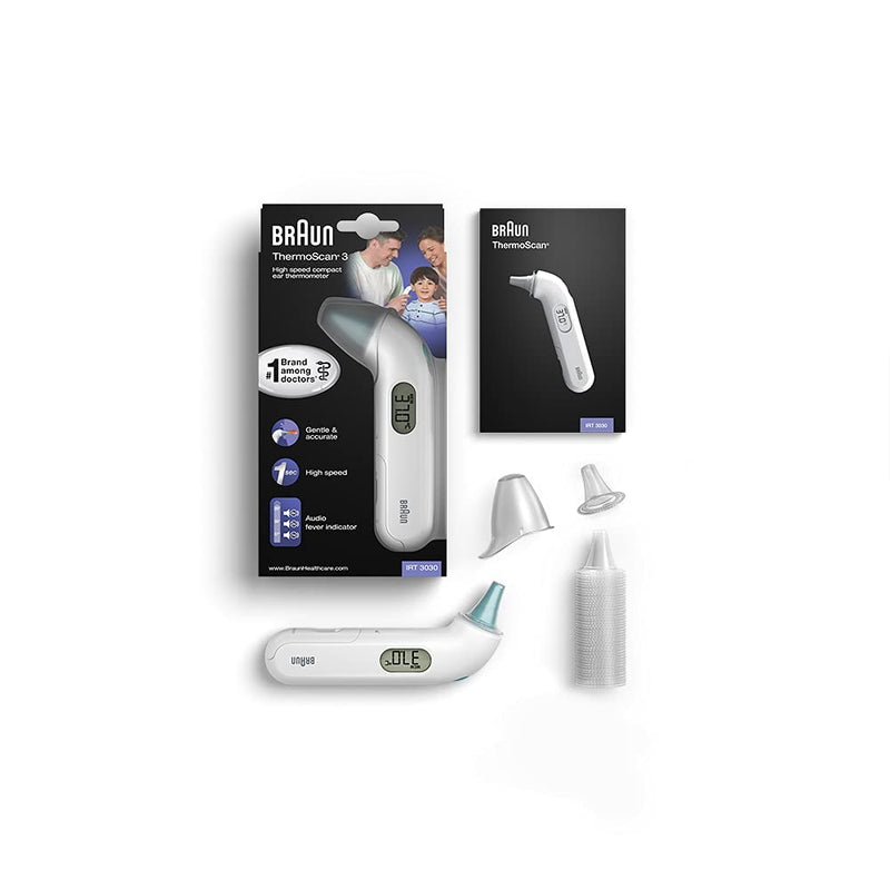 [Australia] - Braun ThermoScan 3 Ear Thermometer (Professional Accuracy, Audio Fever Indicator Reliable, Temperature Screening, Fever, Fast, Easy to Use, Hygienic, Baby, Adults) IRT3030 