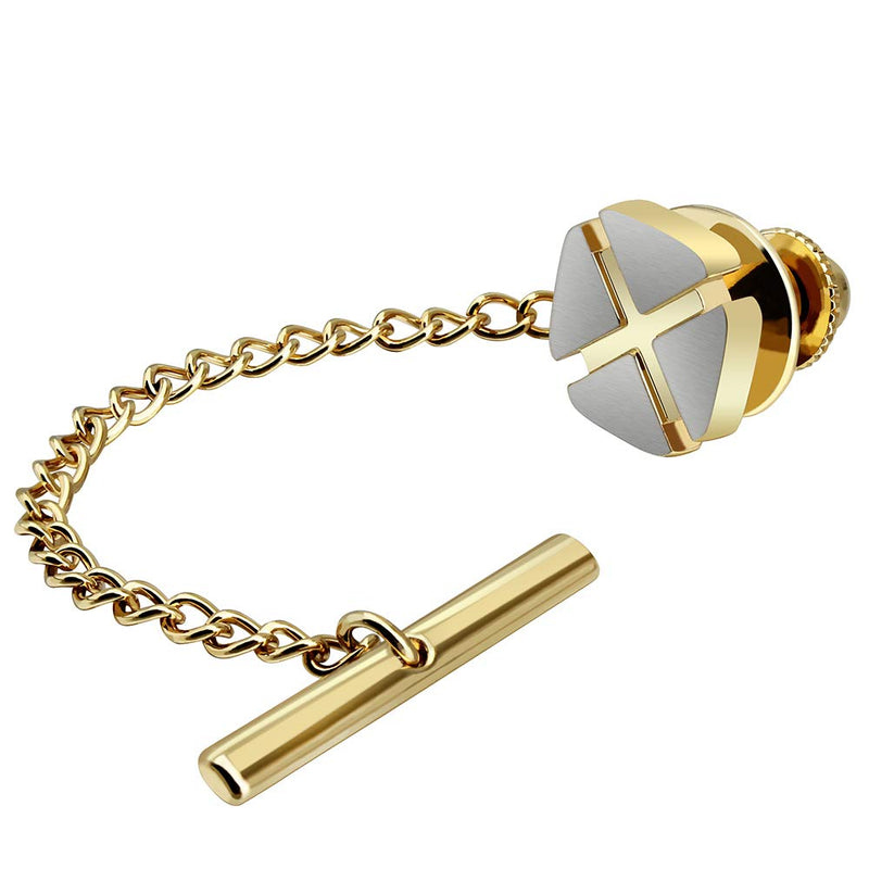 [Australia] - HAWSON Tie Tack for Men with Chain-Mens Fashion X-Shaped and Gold Square Tie Pin for Wedding Business Accessories 