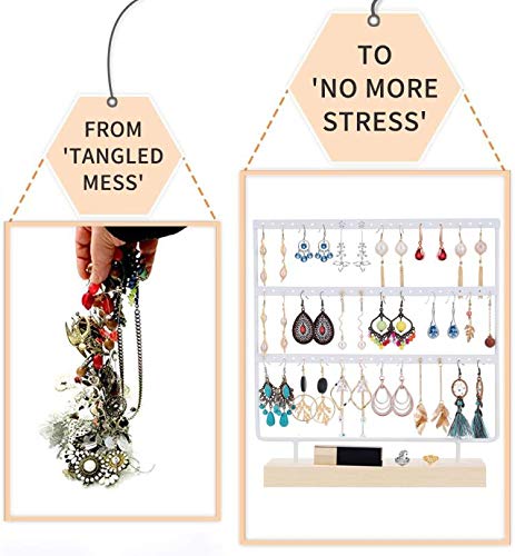 [Australia] - ANNDOFY Earrings Organizer Jewelry Display Stand, 3-Tier Earring Holder Rack for Hanging Earrings, Metal and Wood Basic Large Storage Earring Jewelry Display Tree as Women Girls Gift White 