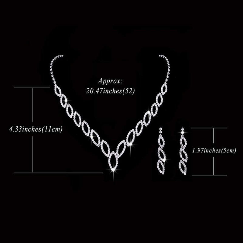 [Australia] - Aukmla Bridal Wedding Necklace Earring Set Silver Rhinestone Necklaces Bride Jewelry Accessories for Women and Girls Necklace-019 (Set of 3) 