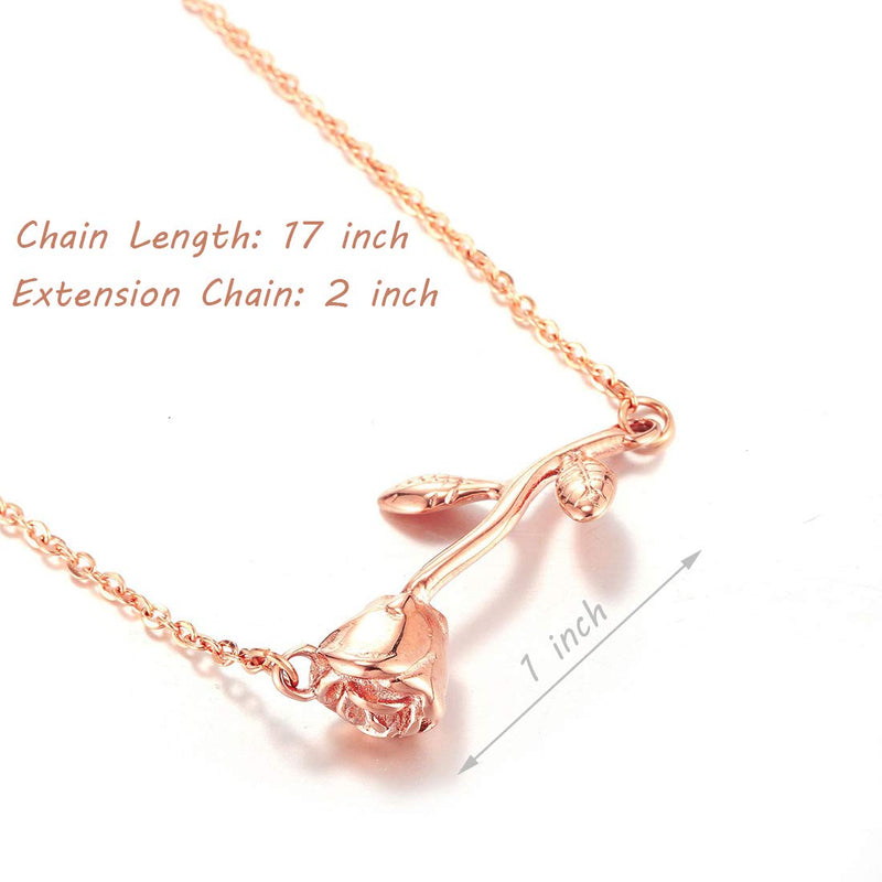 [Australia] - Glimmerst Rose Flower Pendant Necklace, 18K Gold Plated Stainless Steel Rose Necklace Delicate 3D Rose Sideways Flower Choker Necklace for Women Girls Flower Rose Gold 