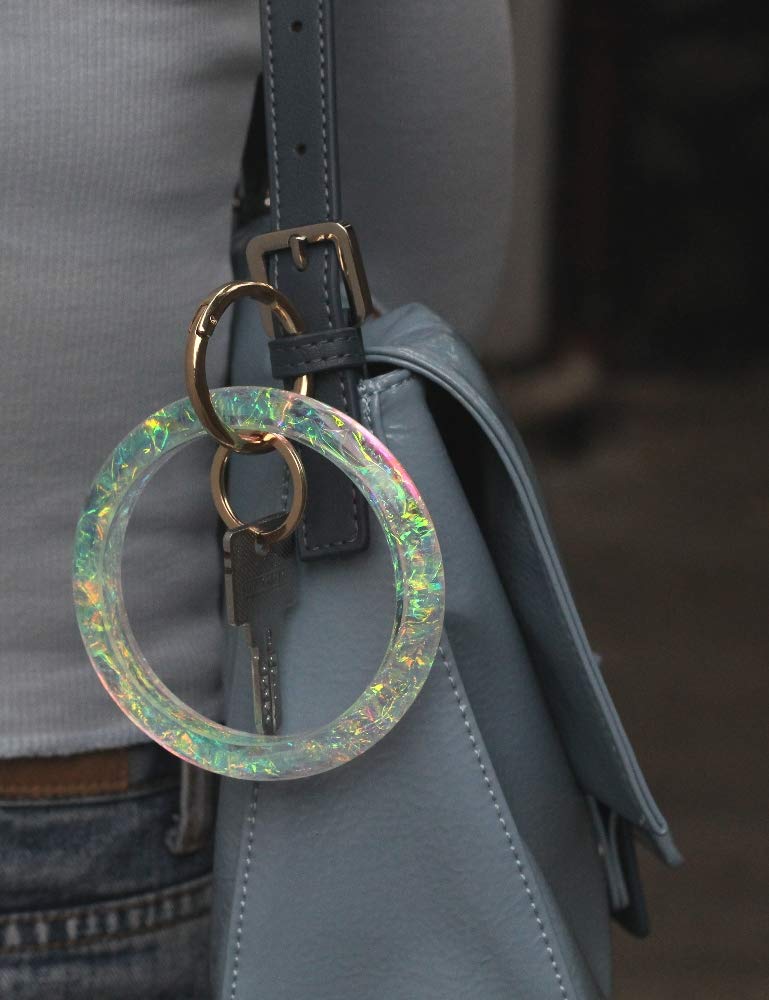[Australia] - Bangle Key Ring Bracelet for Women, Wristlet Keychain Bracelets Holographic Circle Keyring for Wrist, Gift for Women Girls 