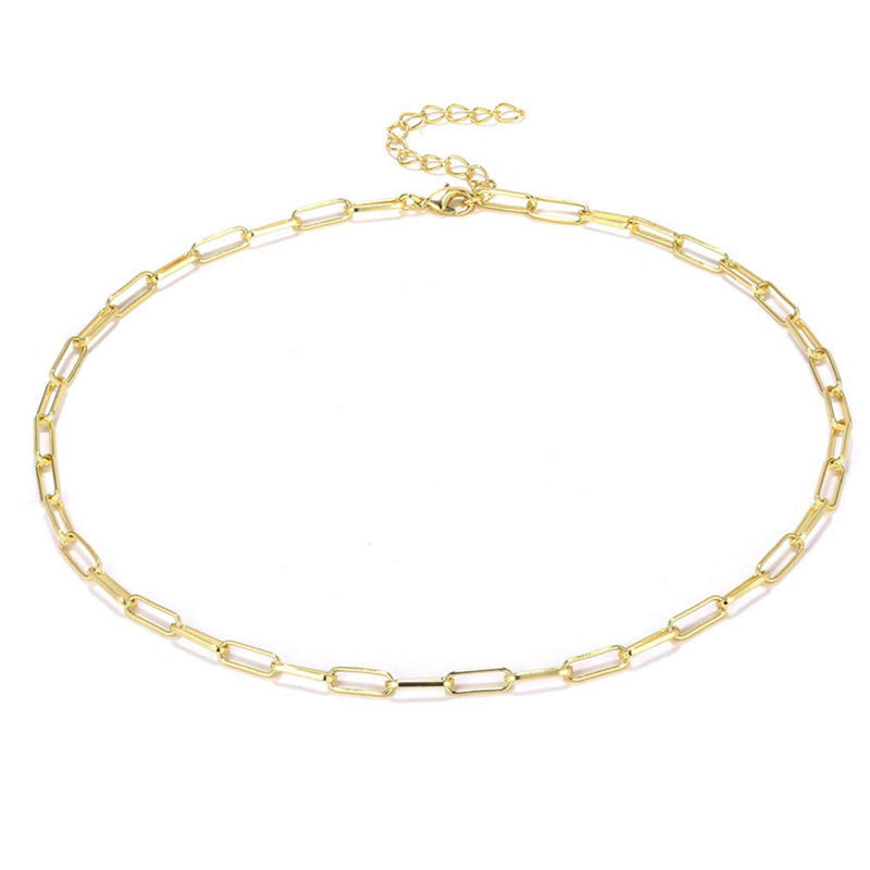 [Australia] - JAYUMO 14K Gold Plated Chain 4mm Dainty Rectangle Link Choker Necklace for Women 16 inch Necklace and 7.5 inch Bracelet Set 