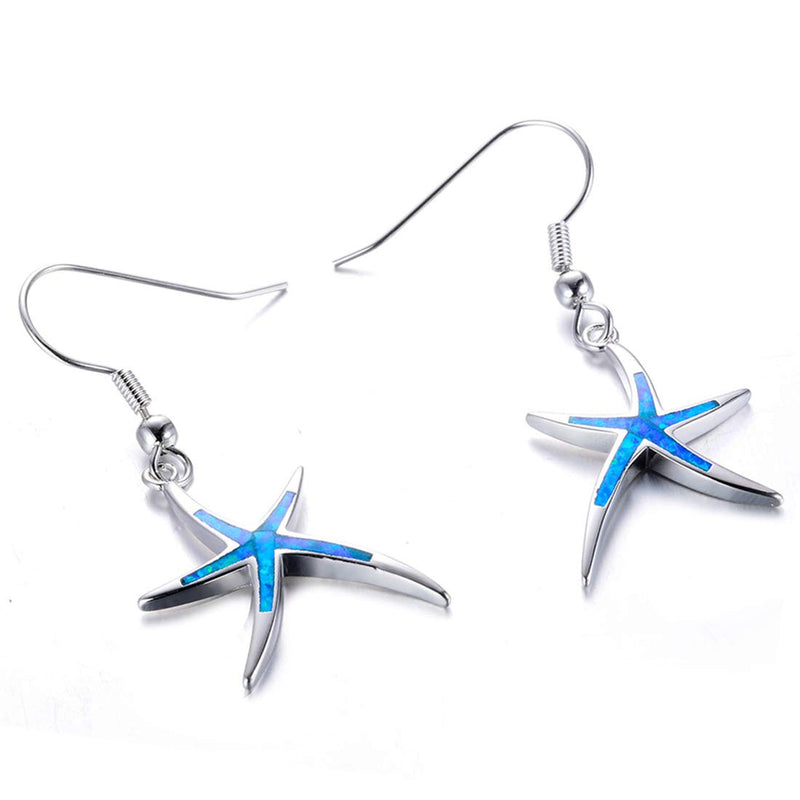 [Australia] - Sterling Silver Starfish Necklace Pendant Earrings Blue Opal White Opal or Green Opal Pendant Necklace Women Gift Blue Opel Silver Earrings 