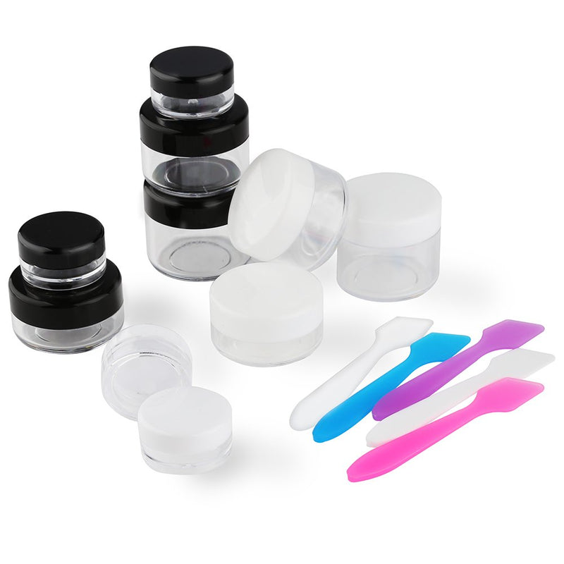 [Australia] - Accmor 10 Pieces Makeup Travel Containers with Lids 3/5/ 10/15/ 20 Gram Size Cosmetic Jars with 5 Pieces Mini Spatulas for Gift(random color) 2 Colors 