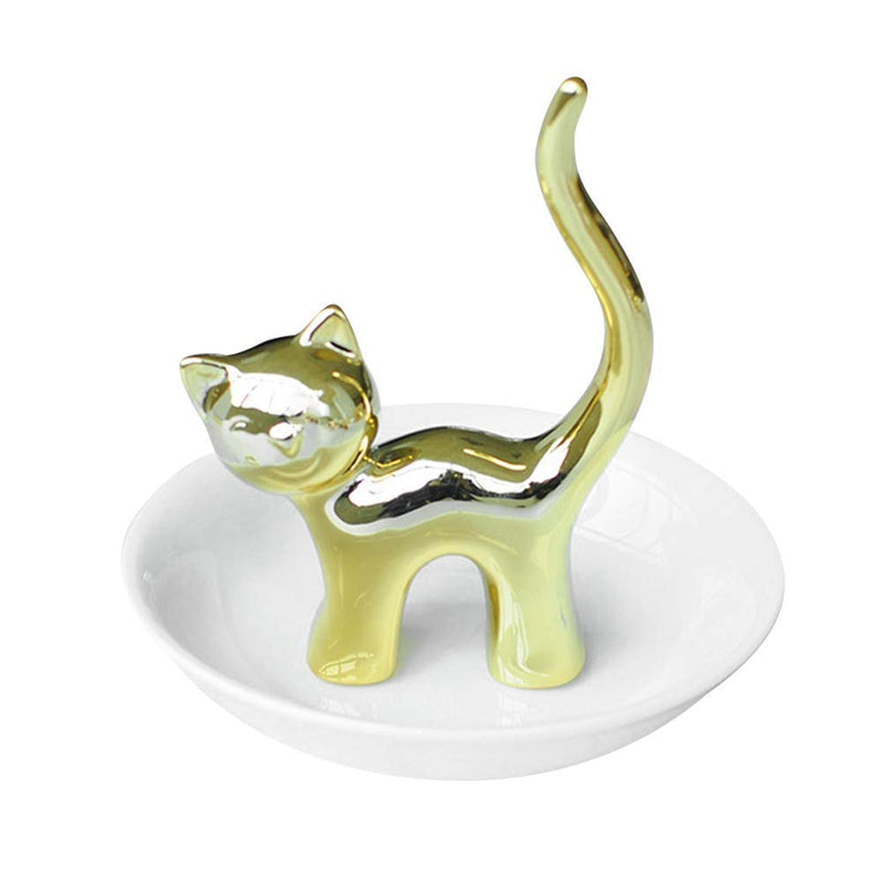 [Australia] - Lependor Ring Holder Jewelry Tray for Wedding Christmas Birthday (Gold Cat) Gold Cat 