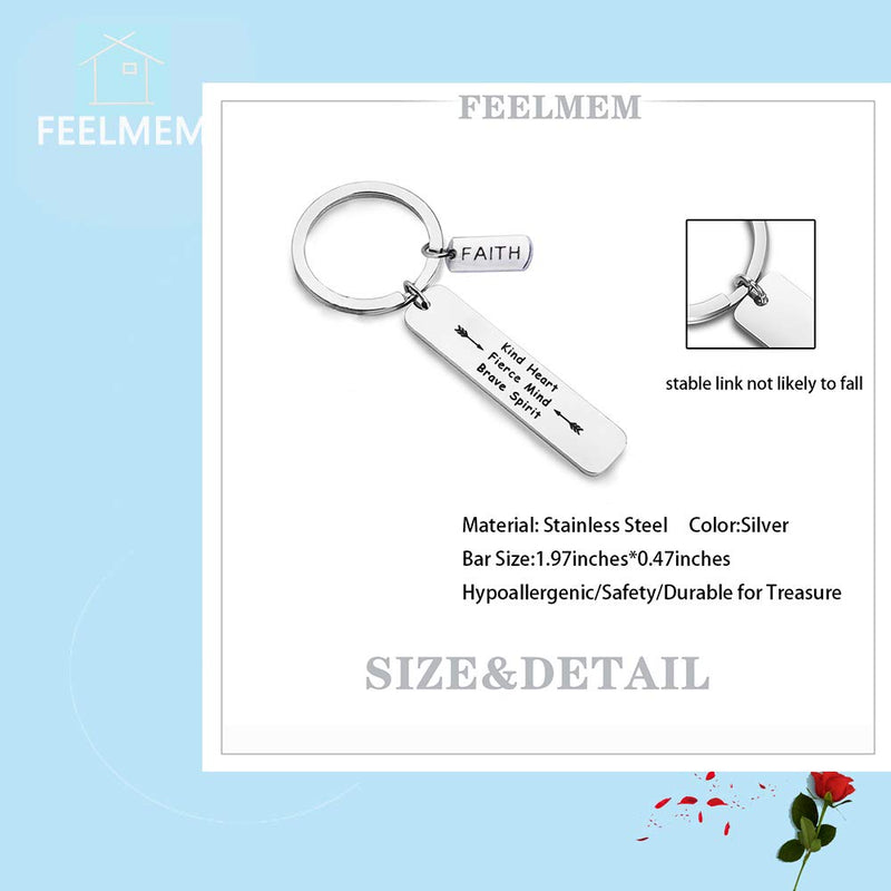 [Australia] - FEELMEM Inspirational Keychain Kind Heart Fierce Mind Brave Spirit Keychain Encouragement Jewelry Graduation Gift silver 