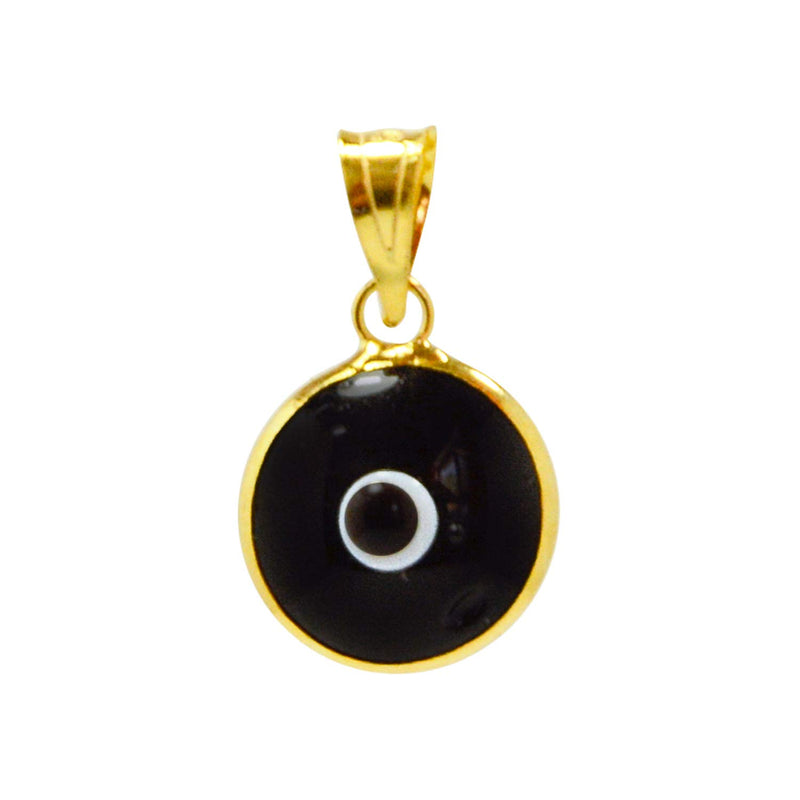 [Australia] - MIZZE Made for Luck Gold Plated 925 Sterling Silver 10 MM Round Glass Evil Eye Charm Pendant - 7 Colors to Choose from Black 