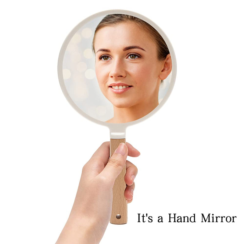 [Australia] - YEAKE Hand Held Mirror with Handle for Makeup,Small Cute Wood Hand Mirror for Shaving with Hole Hanging Single-Sided Portable Travel Vanity Mirror for Men&Women(Round) Small(1-Sided Circle White) White + Wood 