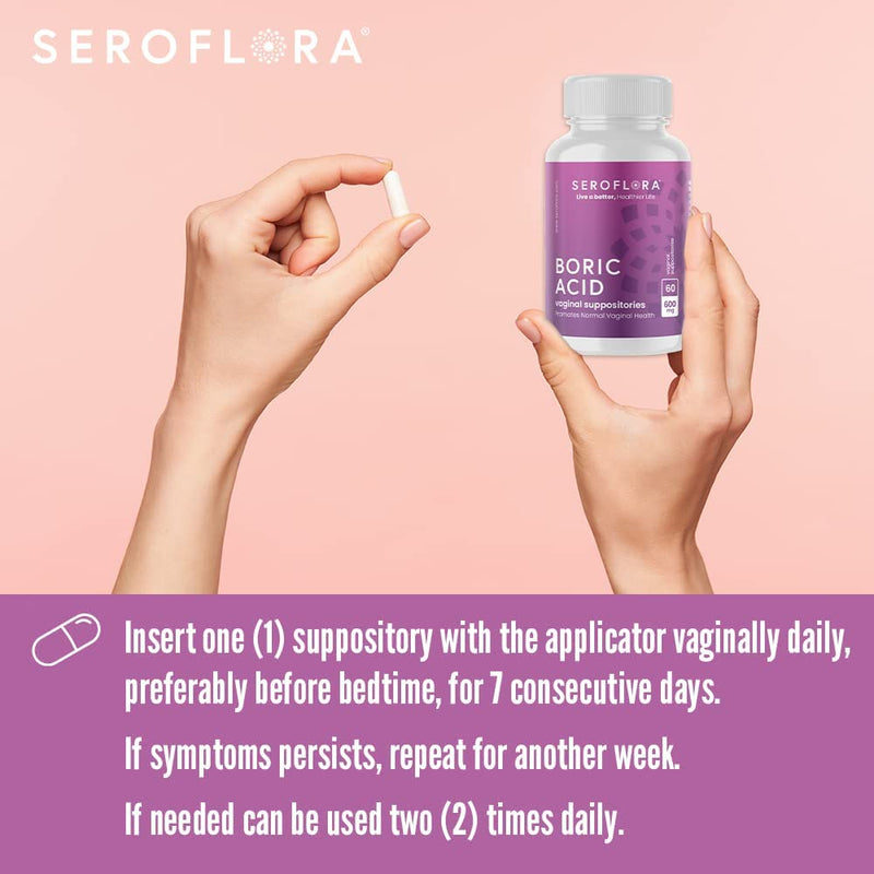 [Australia] - Seroflora Boric Acid Vaginal Suppositories for Women + 1 Suppository Applicator - Helps Support Vaginal Odor pH Balance, Yeast Infection and Bacterial Vaginosis 