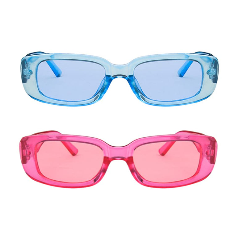 [Australia] - Retro Rectangle Sunglasses for Women/Men Driving Glasses 90’s Vintage Small Square Eyewear UV Protection Glasse Blue+rose Red 