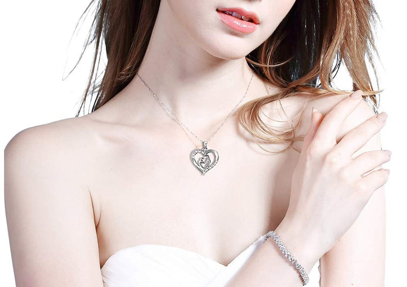 [Australia] - BGTY S925 Sterling Silver Heart Pendant Necklace Mother Child 