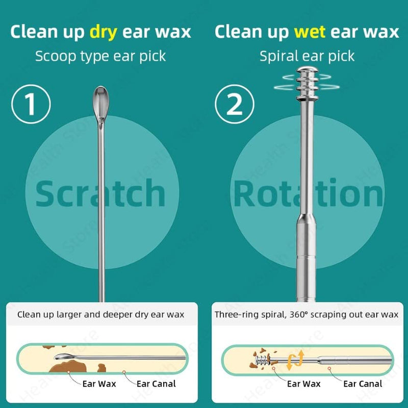 [Australia] - Luxxii 2 Pack - Stainless Steel Ear Spoon Portable Double-Ended Ear Pick Earwax Cleaning Tools Removal Ear Cleaner Spoon Spiral Ear Clean Tool 