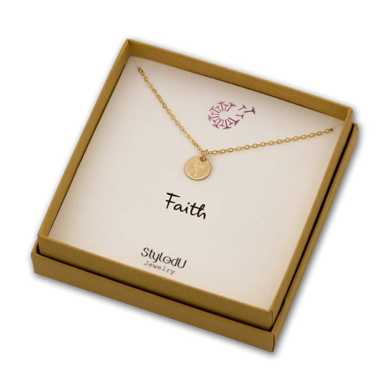 [Australia] - StyledU Tiny Cross Necklace for Women 14K Gold Filled Engraved Cross Pendant Necklace Simple Jewelry Gift for Women Girls 