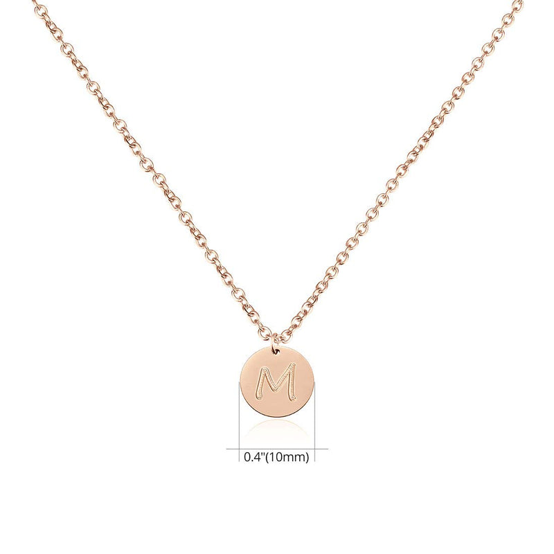 [Australia] - THREE KEYS JEWELRY 10mm 12mm Rose Gold Initial Necklace Tiny Heart Engraved Dainty Alphabet Letter Disc Pendant Small 316L Stainless Steel Initial Necklaces for Women Girls M-10mm 