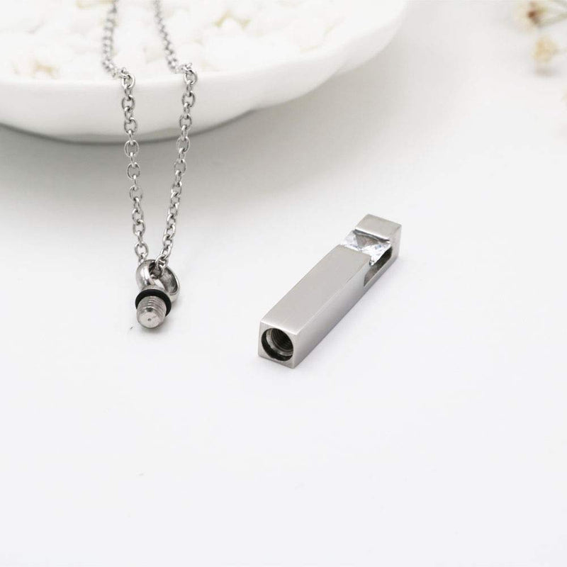 [Australia] - Silver Plating Crystal Bar Memorial Urn Necklace for Ashes Stainless Steel Keepsake Holder Urns Cremation Jewelry Pendant for Men/Women White 