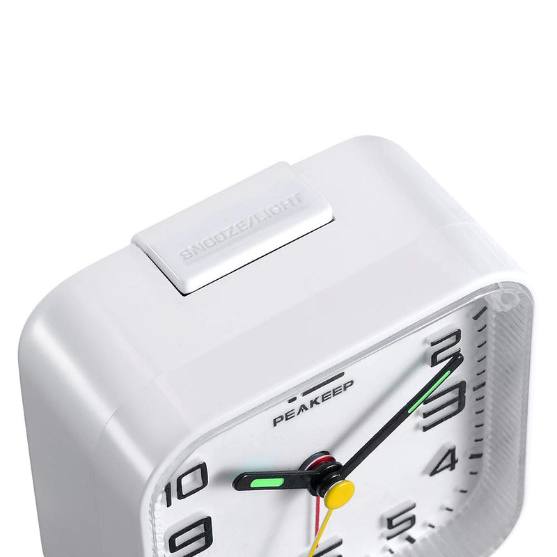 [Australia] - PEAKEEP 3D Numbers No Tick-Tock Analog Alarm Clock with Classic Beep Sound, Snooze, Manual Light and Battery Powered Small for Travel (White-3D) White-3d 