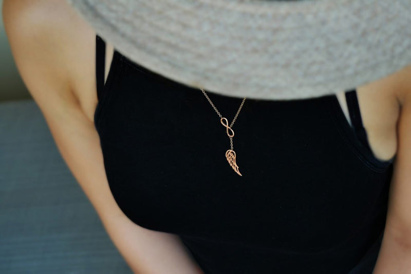 [Australia] - Quan Jewelry Nurse Necklace, Infinity Angel Wing Pendant Charm, Gift for Nurses, Rose Gold Tone 