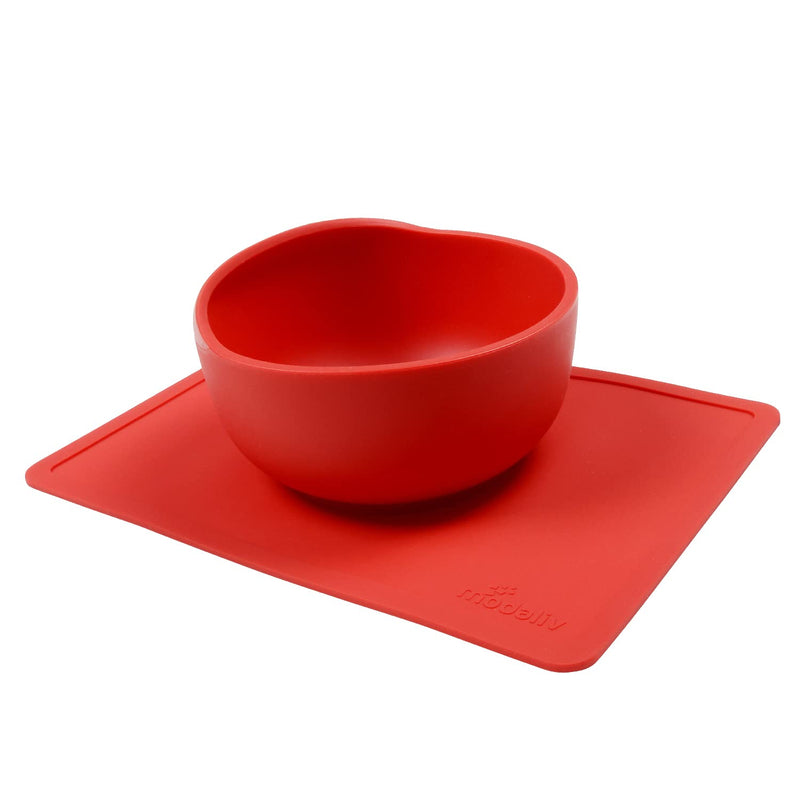 [Australia] - Modaliv Scooper Bowl with Silicone Placemat Suction Base (34oz) - Food Grade Silicone Suction Bowls - Dishwasher and Microwave Safe Adaptive Equipment (Red) Red 