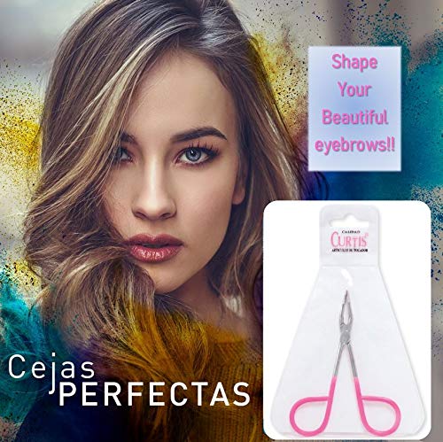 [Australia] - Curtis PROFESSIONAL Salon TWEEZERS with Easy Scissor Handle, CASE Included; The BEST PRECISION EYEBROW TWEEZERS Men/Women; Tools for Facial Hair, Ingrown Hair, Blackhead; Pink & Silver EASY TO HOLD 