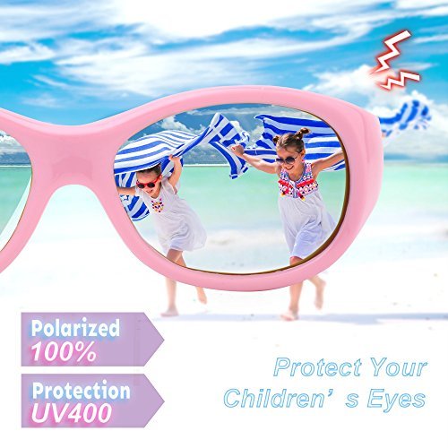 [Australia] - RIVBOS Rubber Kids Polarized Sunglasses With Strap Glasses Shades for Boys Girls Baby and Children Age 3-10 RBK003 Round Pink 