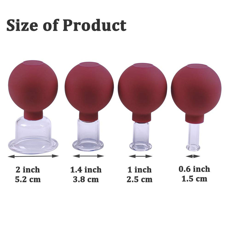 [Australia] - Glass Facial Cupping Set- 4pcs Silicone Vacuum Suction Face Massage Cups Anti Cellulite Lymphatic Therapy Sets for Eyes, Face and Body (Rose red) Rose red 