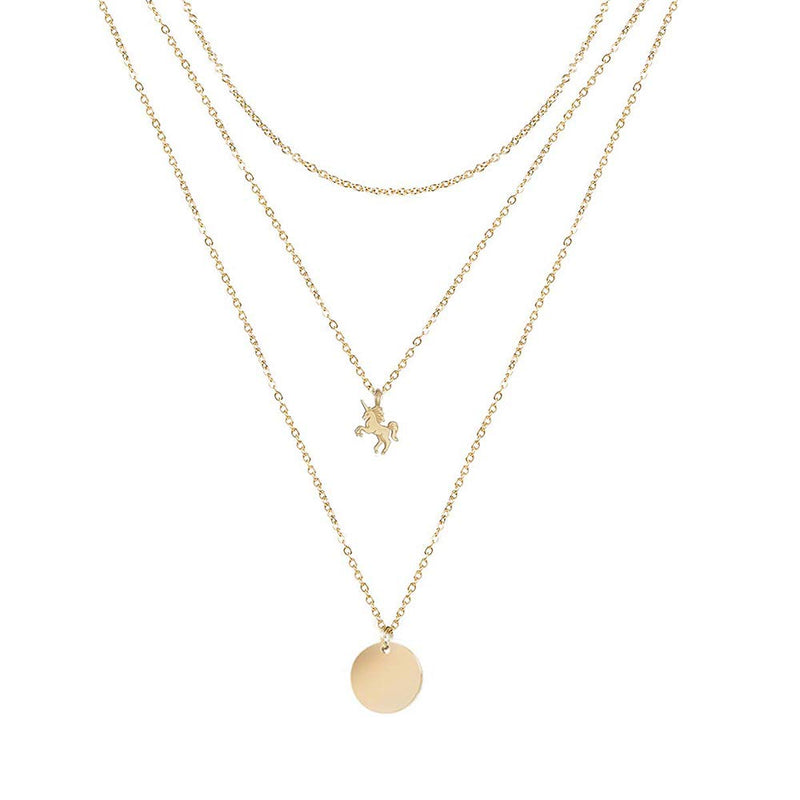 [Australia] - 3 Layered Necklaces, Butterfly Necklace Unicorn Cross Compass Pendant Necklace for Women Disc Chain Necklace with Message Card for Friendship (Gold) 