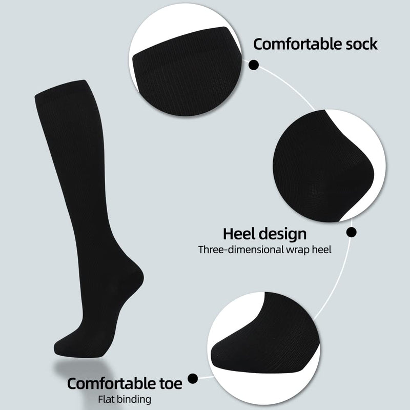 [Australia] - Compression Socks（7 Pair) for Women & Men Circulation 20-30mmhg Knee High Sock is Best Support for Athletic Running,Cycling L-XL Black 