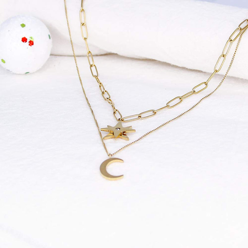 [Australia] - KLKE Layered Gold Necklaces for Women Jewelry Dainty Moon and Star Pendant Choker Necklaces for Women's Day Gifts 