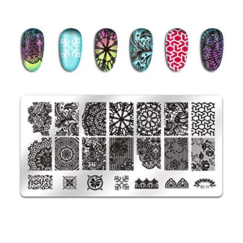 [Australia] - Biutee 5pcs Nail Stamping Plates + 1 Stamper + 1 Scraper Lace Flower Animal Pattern Nail Art Stamp Stamping Template Image Plate Nail Art Stamper Scraper Nails Tool 