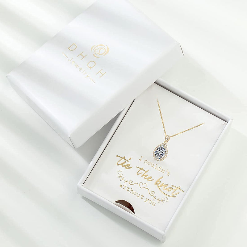 [Australia] - Bridesmaid Proposal Gifts Teardrop Necklace Set of 4/6 AAA Cubic Zirconia Bridesmaid Necklaces 14K Gold Plated Bridesmaid Gifts Jewelry for Bridal Wedding gold set of 6 